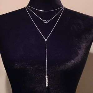 NWT Sterling Silver Layered Necklace w/ Pearls